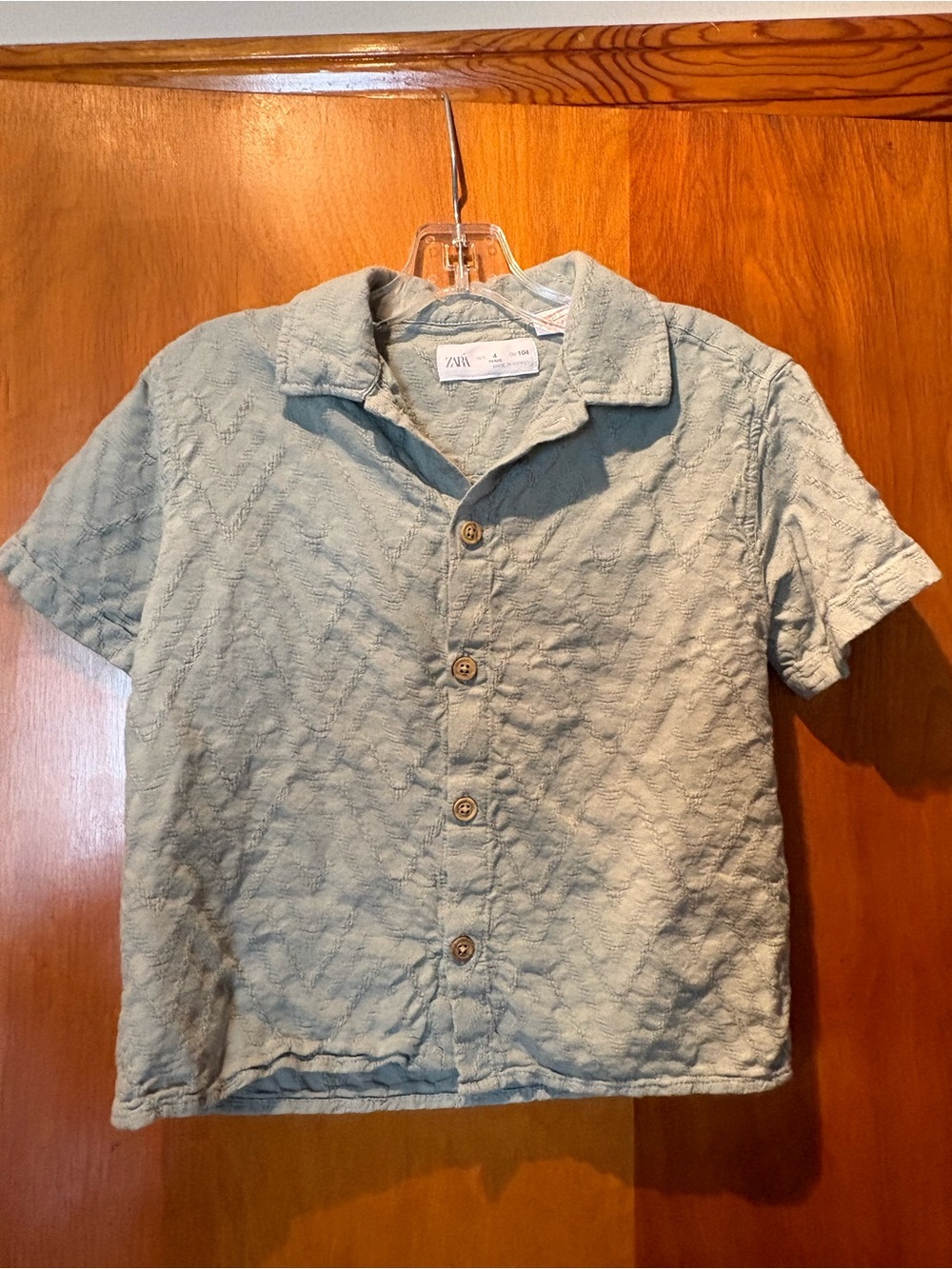 Zara Light Sage Textured Short-Sleeve Camp Shirt size 4 years